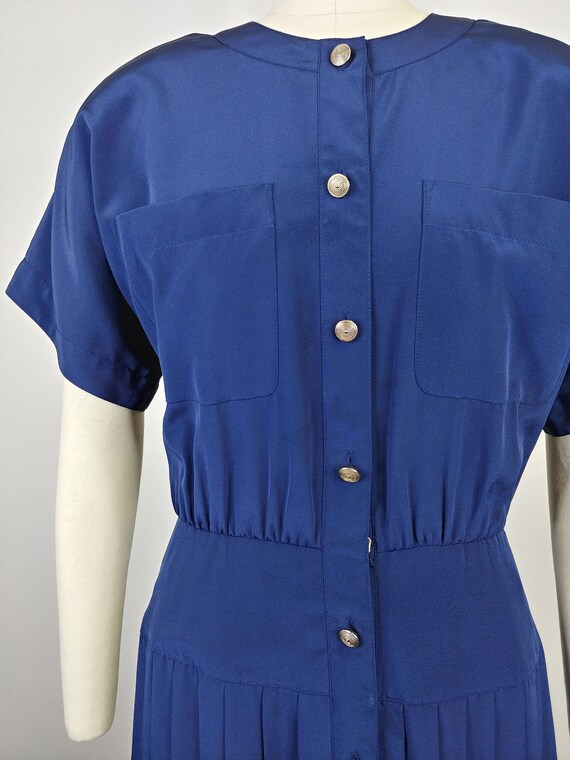 1990s Ms Chaus Navy Blue Polyester Shirtwaist Dre… - image 4