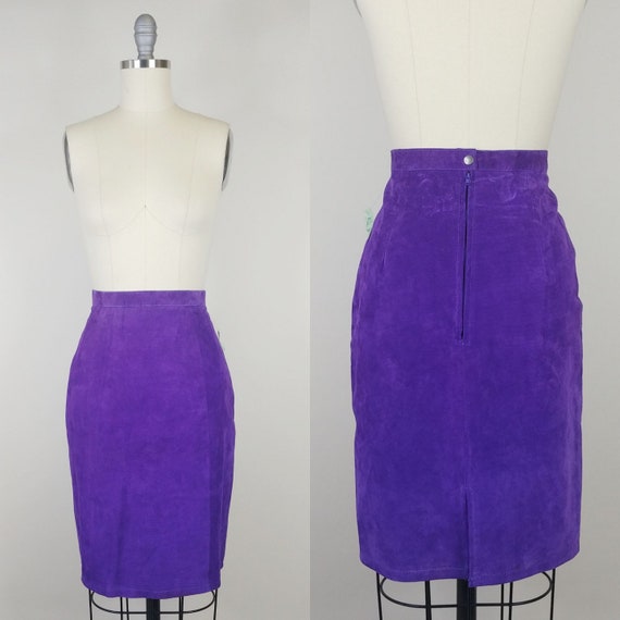 1980s Deadstock Purple Suede Pencil Skirt | Vinta… - image 1