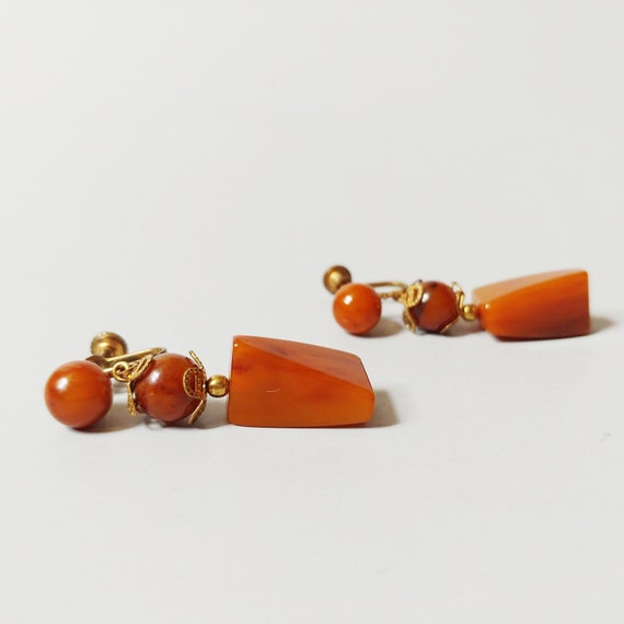 1950s Caramel Brown Swirl Bakelite Drop Earrings Vi… Gem