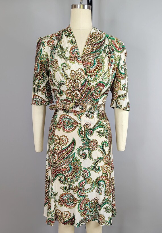 1940s New York Creation Paisley Jersey Dress | Vintage 40s Dress View 2