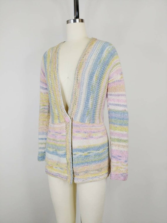 1970s Pastel Rainbow Hand Knit Cardigan | Vintage… - image 5