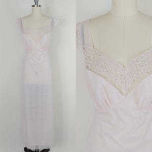 1950s Vanity Fair Pale Pink Nylon Nightgown | Vintage 50s Light Pink Long Nightdress 40 XL