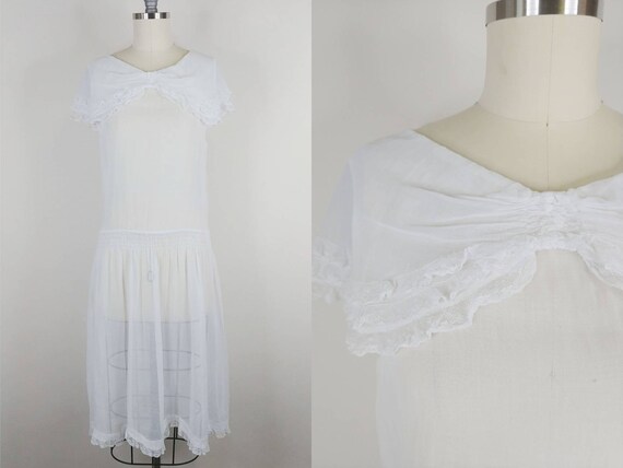 1920s Pilgrim Collar White Cotton Lawn Dress | Vi… - image 1