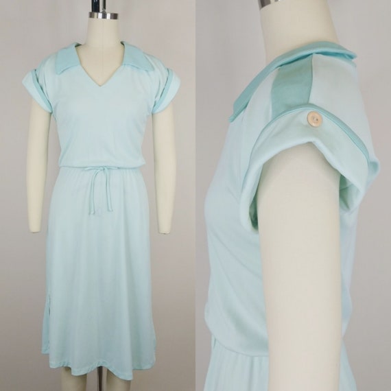 Vintage 1970s Mint Green Polyester Knit Dress - image 1