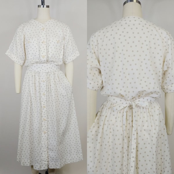 1970s Polka Dot Shirtwaist Dress | Vintage 70s does 50s Button Down Fit n Flare Dress