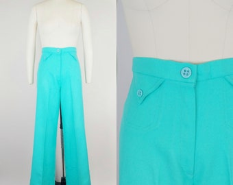 Vintage 1970s Aqua Polyester Flared Trousers