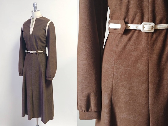 1970s Chocolate Brown Micro Suede Dress | Vintage… - image 1