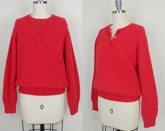 1980s Pullover Sweater | Vintage 80s Red Chunky Knit Long Sleeve Sweater | Women's Clothing