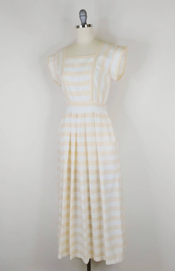 1980s Albert Nipon Butter Yellow Striped Cotton P… - image 4