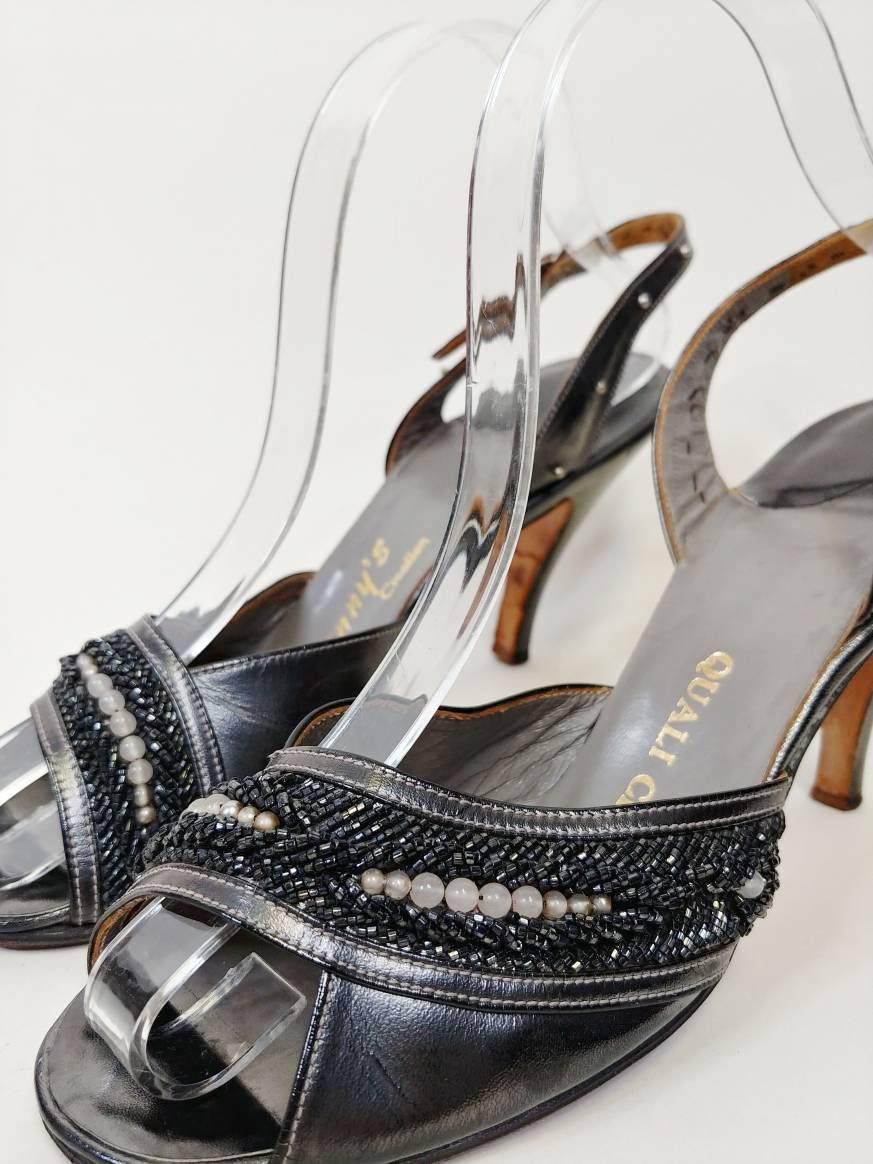 1960s Metallic Beaded Leather Strappy Sandals | Vintage 60s 1960s Metallic Beaded Leather Strappy Sandals | Vintage 60s