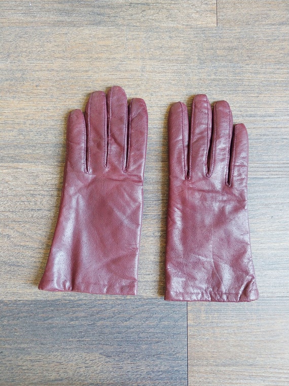 1970s Van Raalte Maroon Leather Gloves | Vintage … - image 4