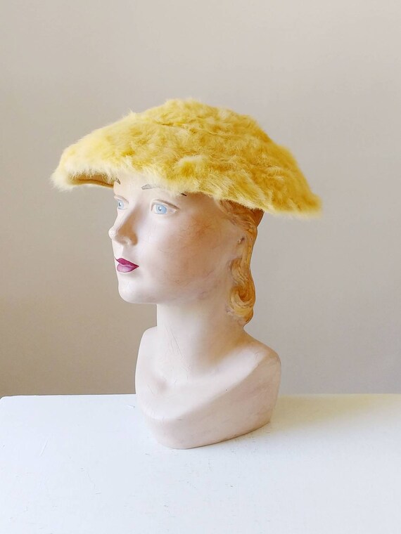 1950s Creme Brulee Furry Mohair Saucer Hat | Vinta