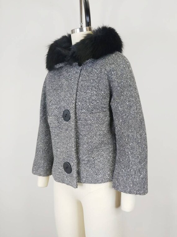 1960s Black and White Wool Tweed Fur Collar Suit … - image 5