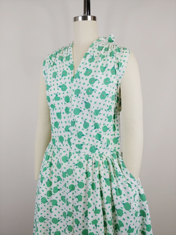 1950s Hope Reed Green and White Floral Dress | Vi… - image 5