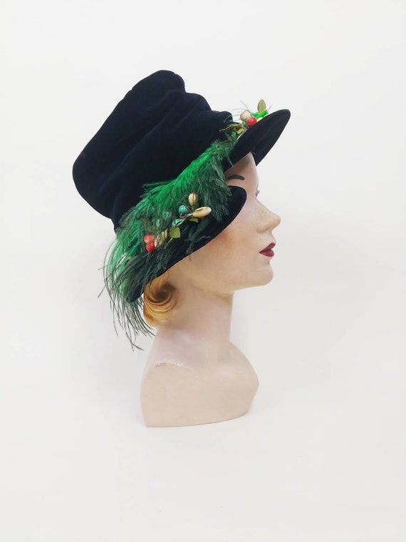 1910s 1920s Midnight Navy Blue Velvet Ostrich Feather  display picture 1