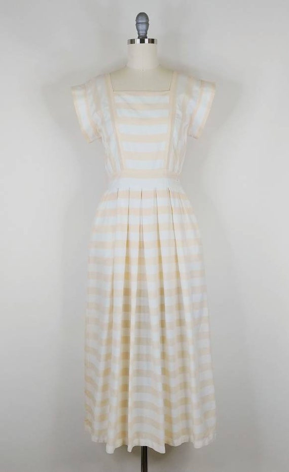 1980s Albert Nipon Butter Yellow Striped Cotton P… - image 2