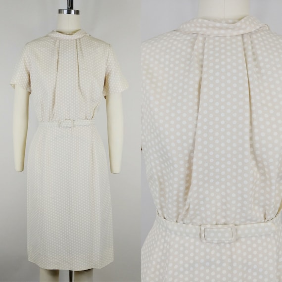 1950s Polka Dot Wiggle Dress | Vintage 50s Beige … - image 1