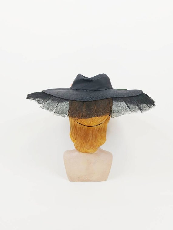 1940s Petite Modes Black Straw Picture Hat | Vint… - image 6