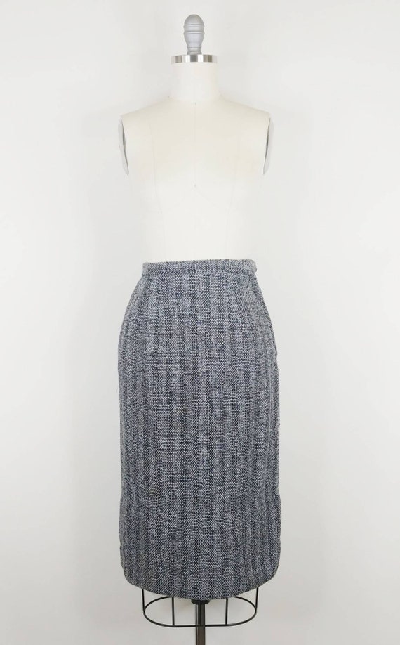 1950s Black White Blue Flecked Tweed Skirt | Vint… - image 2