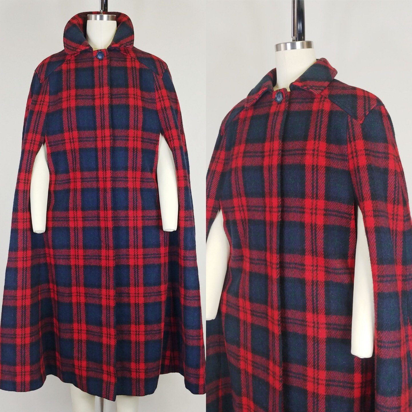 1960s Red Plaid Cape Vintage 60s Coat Women s Outerwear Etsy