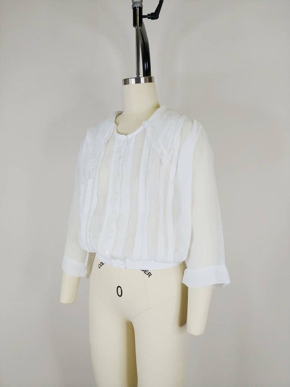 1910s Edwardian White Cotton Batiste Shirtwaist |… - image 5