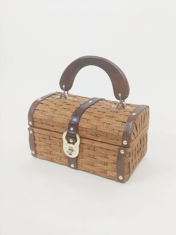 1960s Treasure Chest Box Purse Vintage 60s Dark Bro… Gem