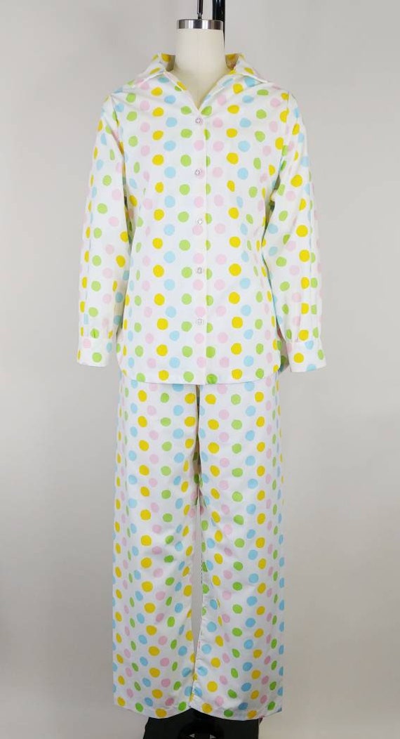1960s Candy Colors Polka Dot Cotton Pajamas | Vin… - image 2
