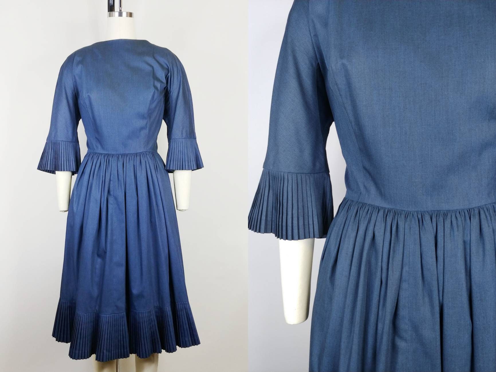 1950s Blue Cotton Fit N Flare Dress Etsy Singapore
