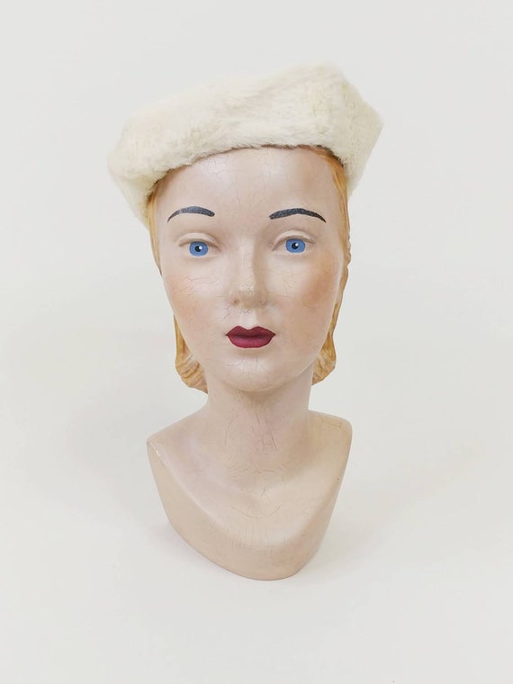 1950s Cream Sheared Rabbit Fur Beret | Vintage 50… - image 2