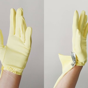 1960s Light Pastel Yellow Nylon Wrist Gloves | Vintage 60s Stretch Gloves | Womens  Accessories Size 6 6.5 7 7.5