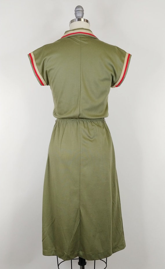 1970s Sporty Stripe Dress | Vintage 70 Khaki Oliv… - image 8