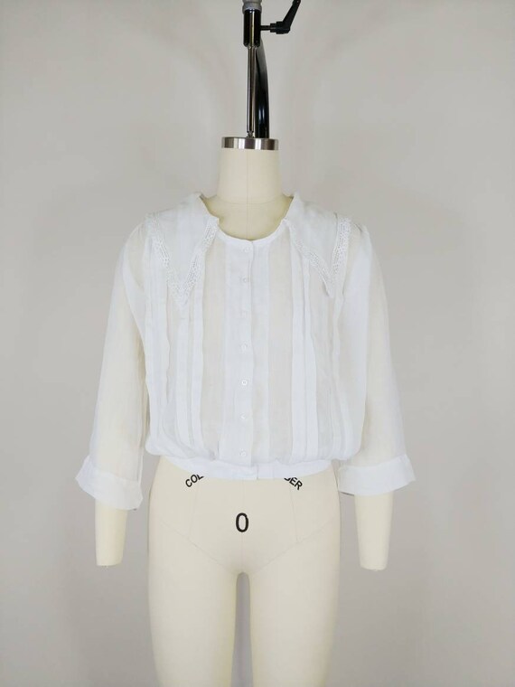 1910s Edwardian White Cotton Batiste Shirtwaist |… - image 2