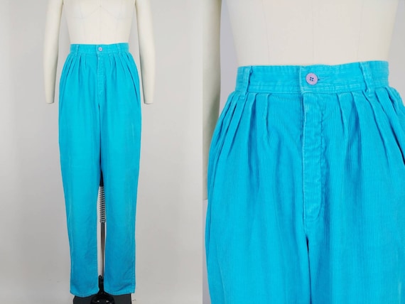 1980s Esprit Teal Blue Corduroy Pants | Vintage 8… - image 1