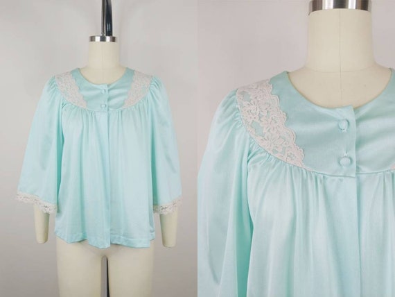 1960s San Souci Light Turquoise Blue Satin Nylon … - image 1