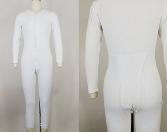 1980s St. John's Bay Men's Cream Cotton Knit Union Suit Vintage