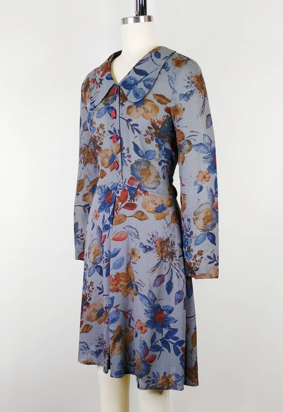 1990s Carol Little Blue Grey Floral Rayon Dress |… - image 5