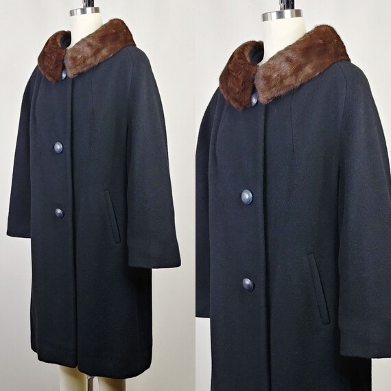1960s Black Wool Winter Box Coat | Vintage 60s Br… - image 4