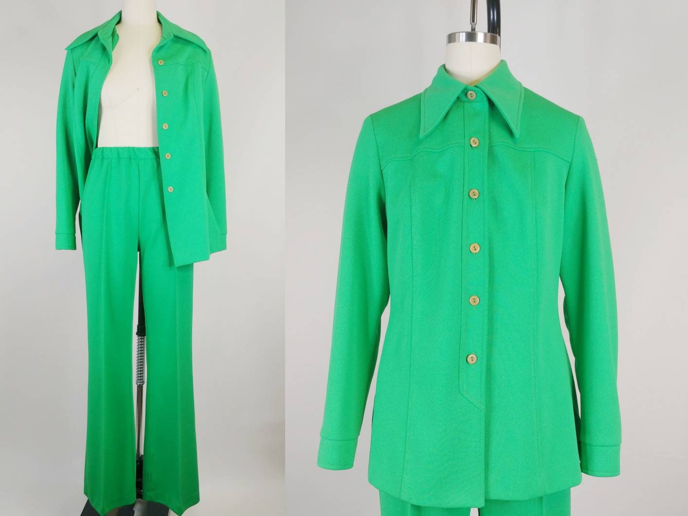 1970s Alex Coleman Kelly Green Double Knit Polyester Pant 1970s Alex Coleman Kelly Green Double Knit Polyester Pant