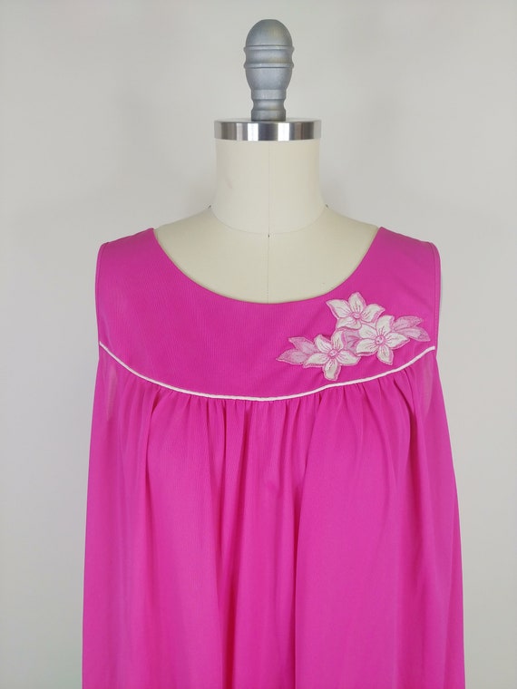 1960s Fuschia Pink Nylon Chiffon Nightgown | Vint… - image 3