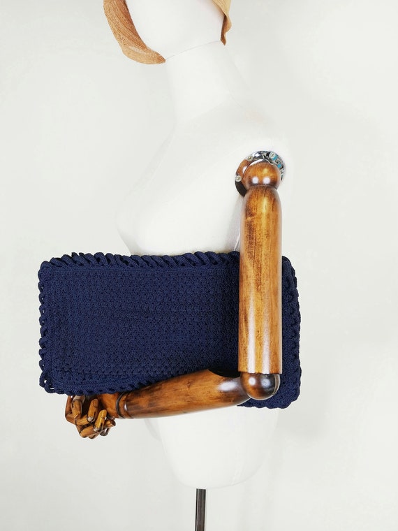 1940s Navy Blue Crochet Clutch | Vintage 40s Larg… - image 3