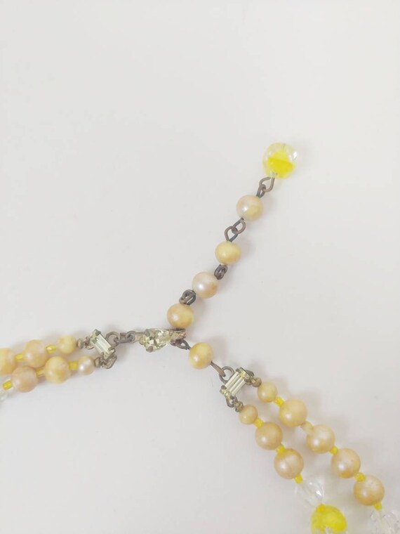 1960s Yellow Glass Crystal Two Strand Tiered Bead… - image 7