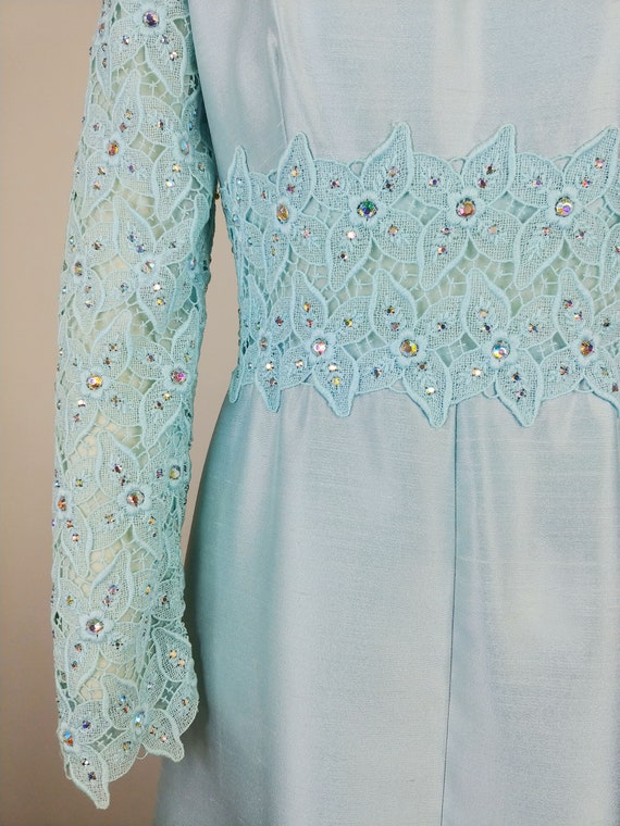 1960s Montaldo's Ice Blue Shantung Evening Dress … - image 4