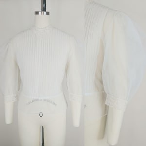1950s Puff Sleeve Nylon Blouse | Vintage 50s Sheer Button Back Top