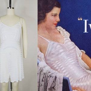 1940s Van Raalte Stryps White Rayon Jersey Singlette Step In | Vintage 40s Slip Shorts | Women&#39;s Lingerie XS Small