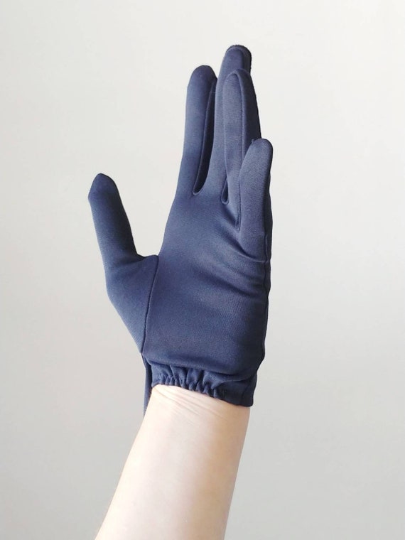 1960s Navy Blue Nylon Wrist Gloves | Vintage 60s … - image 2