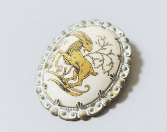 1960s Western Germany Ram Sugar Brooch | Vintage 60s Aries Zodiac Animal Pin | Womens Costume Jewelry
