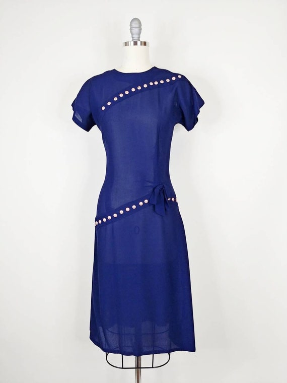 1940s Navy Blue Rayon Stud Dress | Vintage 40s Da… - image 2