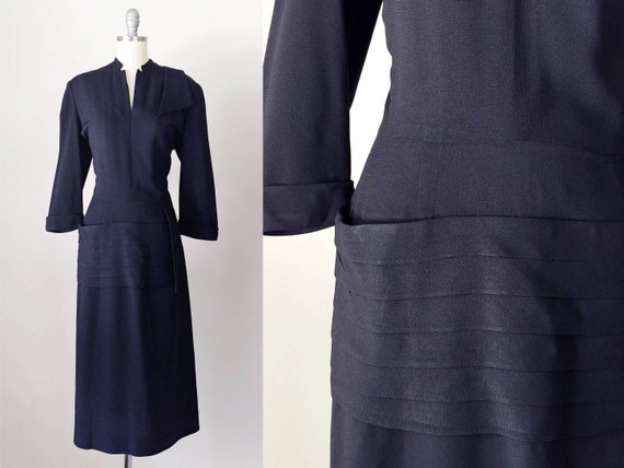 1940s Mademoiselle Juliette Black Rayon Jersey Dre