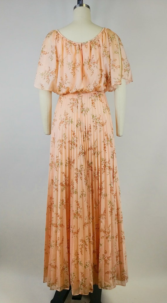 1970s Peach Daisy Print Polyester Maxi Dress | Vi… - image 8