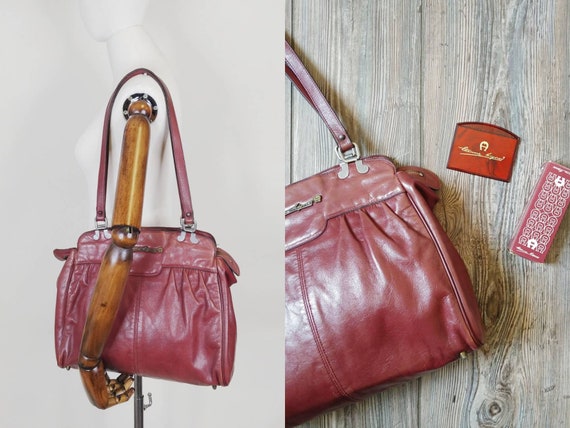 1970s Etienne Aigner Oxblood Leather Shoulder Bag… - image 1